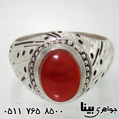 انگشتر عقیق یمنی مردانه طرح نقطه ای