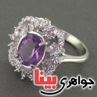 انگشتر آمتیست رودیوم زنانه مدل ملکه _کد:19109