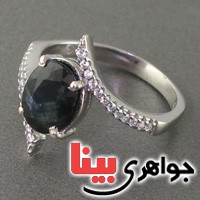 انگشتر یاقوت کبود رودیوم زنانه مدل سوئیسی _کد:19120
