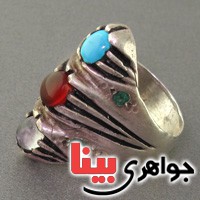 انگشتر چند جواهر فیروزه نیشابوری ، عقیق یمنی ، دٌرنجف و ... _کد:19156