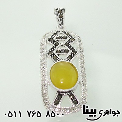 گردنبند عقیق زرد شرف الشمس حدیدکاری طرح اسلیمی