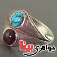 انگشتر فیروزه و یاقوت سرخ عتیقه _کد:2883