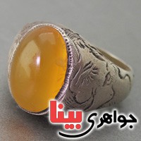 انگشتر عقیق یمنی قدیمی با رکاب قلم زنی رخ یار _کد:2909
