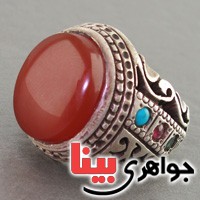 انگشتر عقیق یمنی با رکاب چندجواهر و قدیمی عتیقه _کد:2937