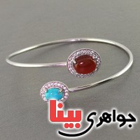 دستبند عقیق یمنی و فیروزه نیشابوری ظریف مجلسی زنانه _کد:19257