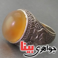 انگشتر عقیق قدیمی با قلم کاری گل و بلبل عتیقه _کد:2955