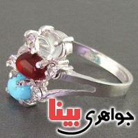انگشتر عقیق یمنی ، فیروزه نیشابوری و  دٌرنجف  زنانه _کد:19273