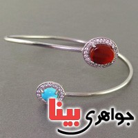 دستبند عقیق یمنی و فیروزه نیشابوری ظریف مجلسی زنانه _کد:19281