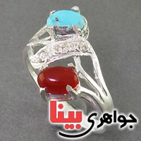 انگشتر فیروزه نیشابوری و عقیق یمنی زنانه _کد:19282