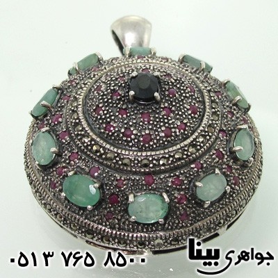 گردنبند چند جواهر یاقوت و زمرد زنانه طرح ترکمن