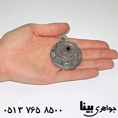 گردنبند چند جواهر یاقوت و زمرد زنانه طرح ترکمن