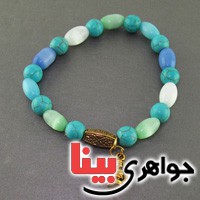 دستبند فیروزه و چشم گربه سنگ درمانی زنانه _کد:19305