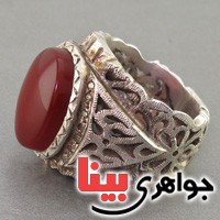 انگشتر عقیق یمنی کبدی قدیمی با الماس و رکاب پرکار _کد:3033