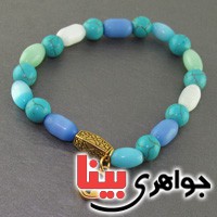 دستبند چشم گربه و فیروزه سنگ درمانی زنانه _کد:19318