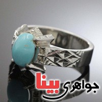 انگشتر فیروزه نیشابوری و الماس فاخر مردانه _کد:3096
