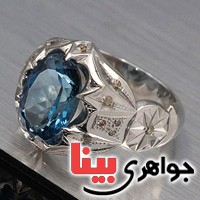 انگشتر توپاز لندن خوش رنگ و الماس بسیار عالی _کد:3097