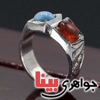 انگشتر فیروزه و عقیق دور الماس بسیار عالی فاخر _کد:3111