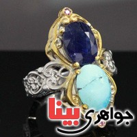 انگشتر فیروزه نیشابوری و یاقوت کبود بسیار عالی _کد:19534