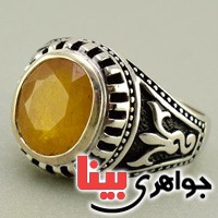 انگشتر یاقوت زرد ناب با طرح سیاه قلم برند SPN _کد:19608