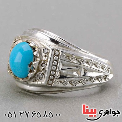 انگشتر فیروزه نیشابوری دور الماس فاخر  _کد:19783