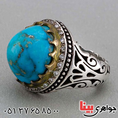 انگشتر فیروزه دور الماس قدیمی بسیار عالی _کد:19796