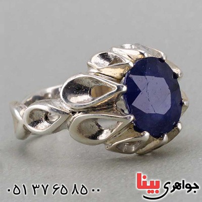انگشتر یاقوت کبود خوشرنگ دور اشکی مردانه _کد:19858