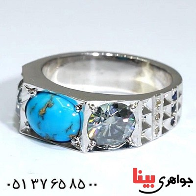 انگشتر فیروزه نیشابوری و موزانایت روسی بسیارعالی _کد:19928