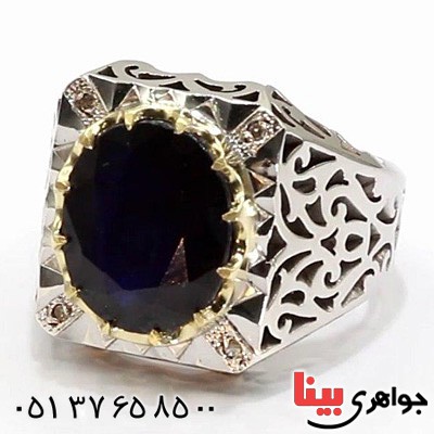 انگشتر یاقوت کبود دور الماس بسیار عالی _کد:20007