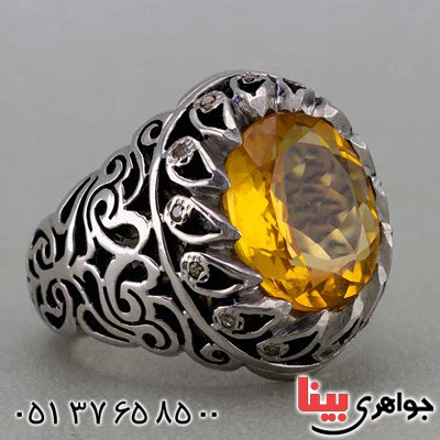 انگشتر سیترین و الماس درشت خوشرنگ خاص مردانه _کد:20062