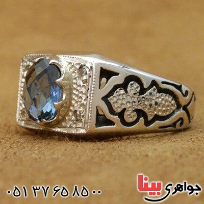 انگشتر توپاز دور الماس مدل شبکه ای _کد:20087