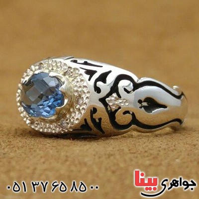 انگشتر توپاز دور الماس مدل شبکه ای _کد:20088