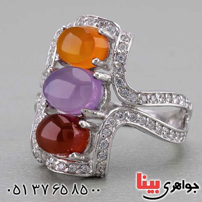 انگشتر عقیق یمنی کبود , نارنجی و کبدی مجلسی برند SPN _کد:20095