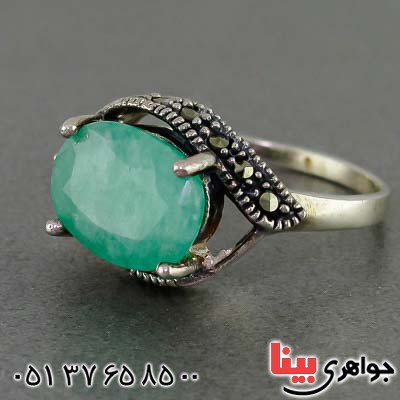 انگشتر زمرد درشت و حدید مارکازیت برند SPN _کد:20198
