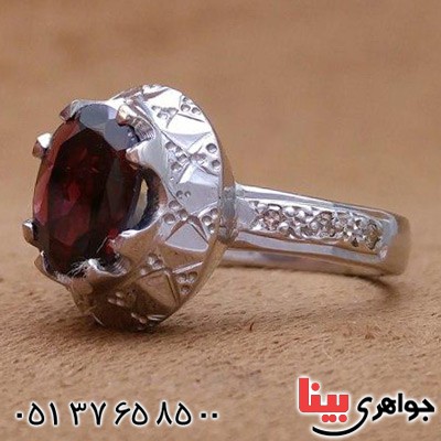 انگشتر یاقوت گارنت دور الماس زنانه بسیار زیبا _کد:20252