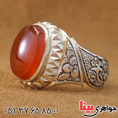 انگشتر عقیق یمنی قلم زنی و آیینه کاری شده
