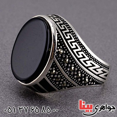 انگشتر عقیق سیاه (اونیکس) و حدید ورساچ _کد:20392