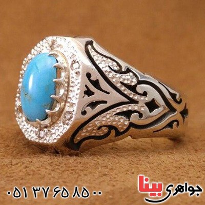 انگشتر فیروزه نیشابوری دور الماس خاص _کد:20425