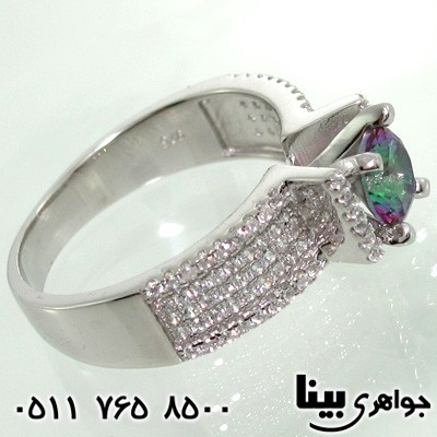 انگشتر توپاز هفت رنگ زنانه نگین برجسته