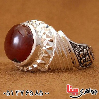 انگشتر عقیق یمنی قلم زنی و آیینه کاری شده _کد:20455