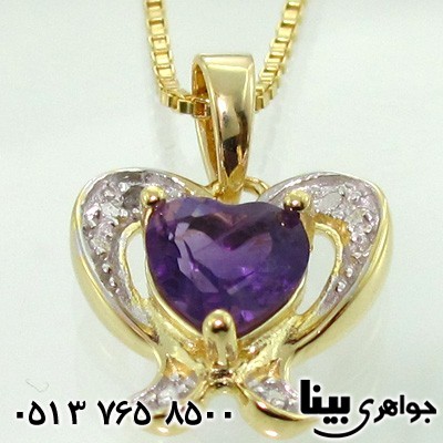 گردنبند آمتیست و الماس قلبی زنانه