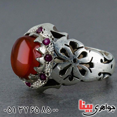 انگشتر عقیق یمنی و یاقوت سرخ همراه با شناسنامه بین المللی _کد:20487