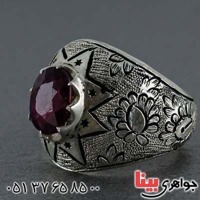 انگشتر یاقوت گارنت قلمزنی درشت فاخر مردانه _کد:20494