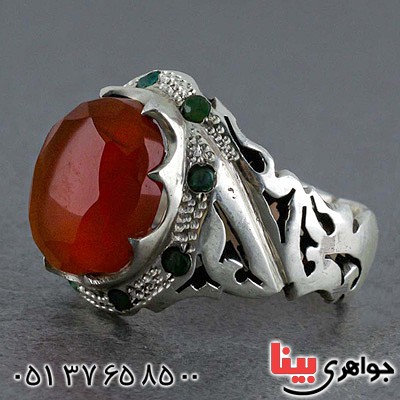 انگشتر عقیق یمنی تراش دار و زمرد بسیار عالی _کد:20497