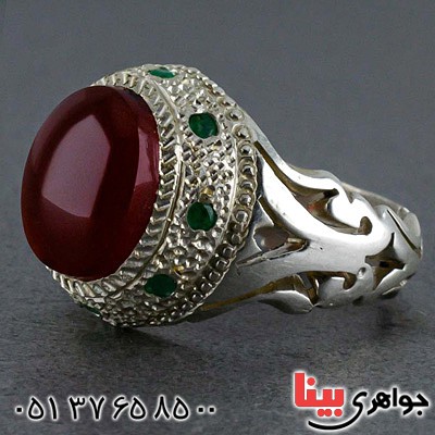 انگشتر عقیق یمنی و زمرد بسیار فاخر _کد:20533