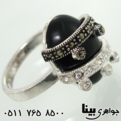 انگشتر عقیق سیاه (اونیکس) زنانه حدیدکاری