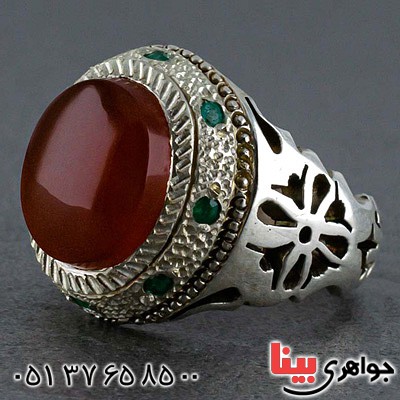 انگشتر عقیق یمنی و زمرد بسیار فاخر و خاص _کد:20549