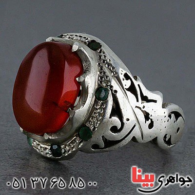 انگشتر عقیق یمنی و زمرد مردانه بسیار فاخر _کد:20550