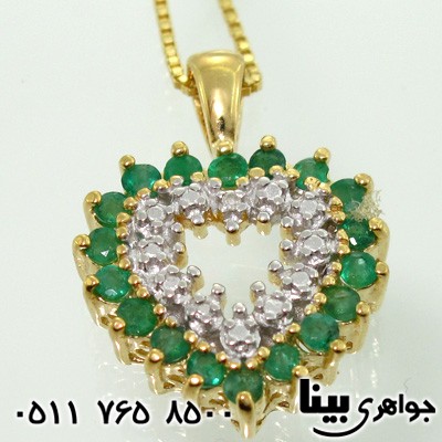 گردنبند چند جواهر زمرد و الماس قلبی