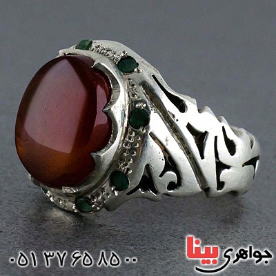 انگشتر عقیق یمنی و زمرد بسیار فاخر _کد:20577