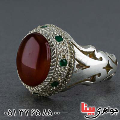 انگشتر عقیق یمنی و زمرد بسیار فاخر و خاص _کد:20607